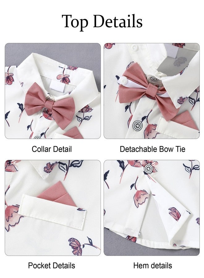 nilikastta Boys Wedding Outfit Toddler Boy Formal Outfit Pink Short Dress Shirt With Bowtie/Suspender Pants 3-4T. - Image 5